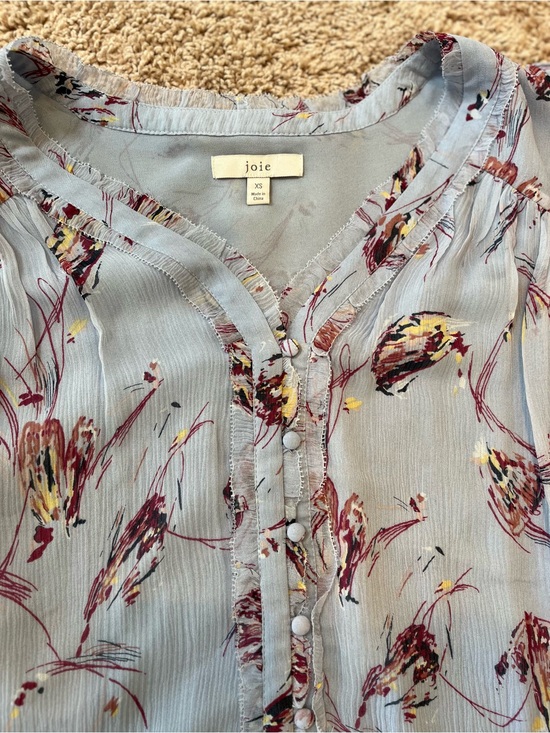 Joie Tops - Joie XS Powder Blue Floral V-Neck Button Front Silk Blouse